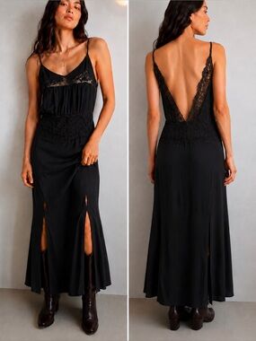 Lace Slip Maxi Dress | Scandinavian Boutique Boho Open Back Dress